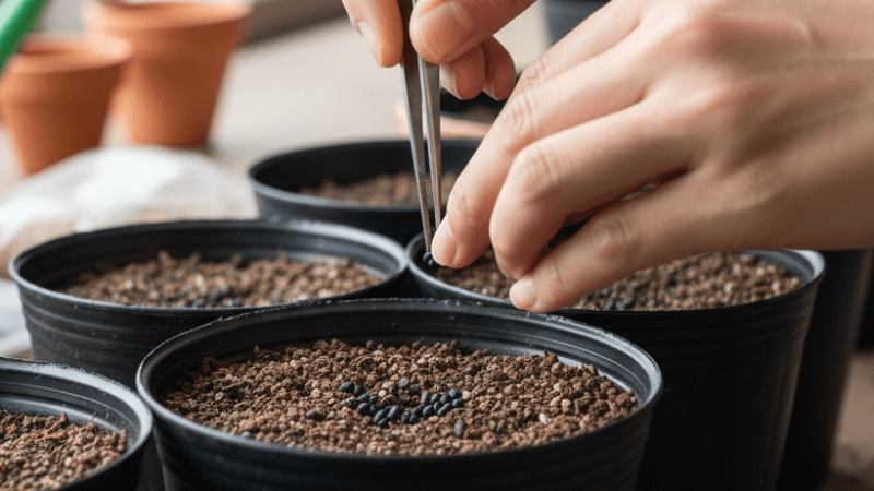 手順3：殺菌済みの土に種をまく