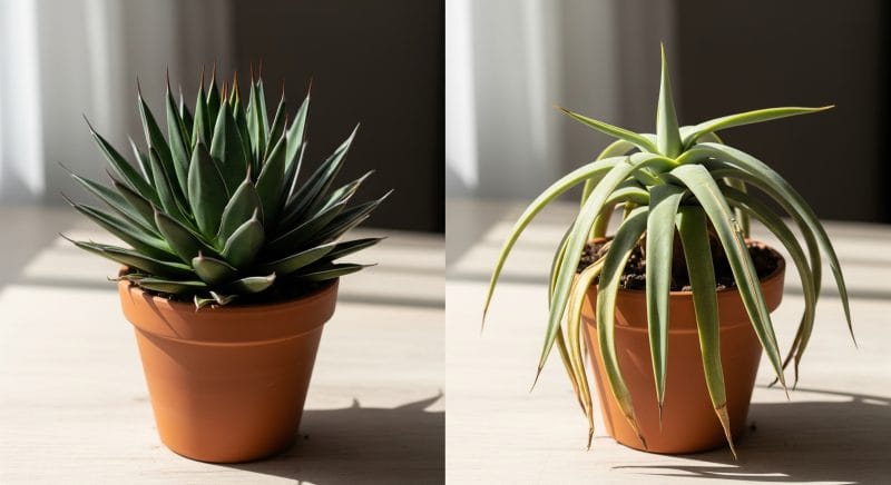 画像で比較する徒長したアガベの姿